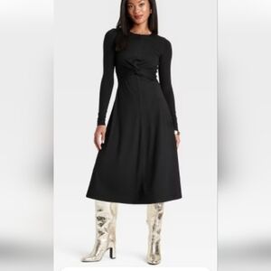Elegant Black Long Sleeve Twisted Front Midi Dress Nwot Larfe A New Day Target